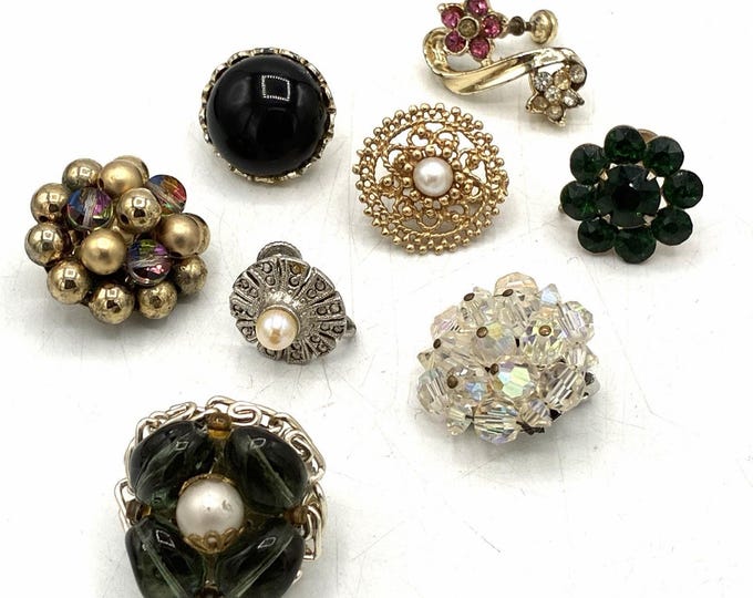 Vintage Orphan Single Earring Lot Rhinestone Glass Faux Pearl Craft Repurpose