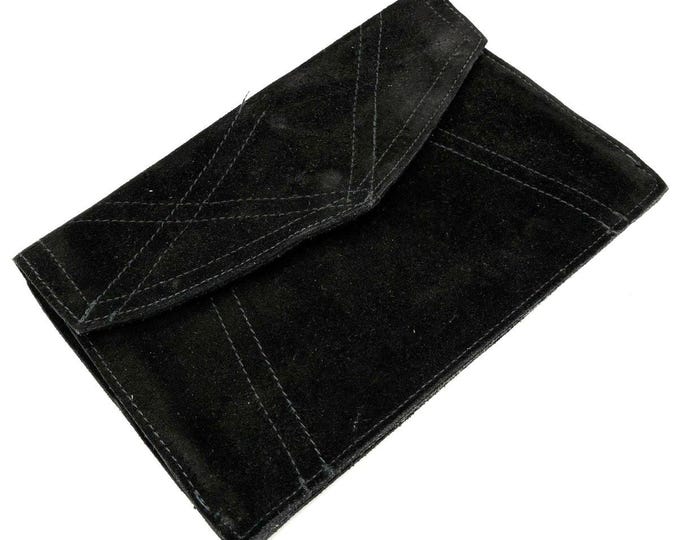 Vintage Degania Uruguay Black Suede Envelope Clutch Purse 9”