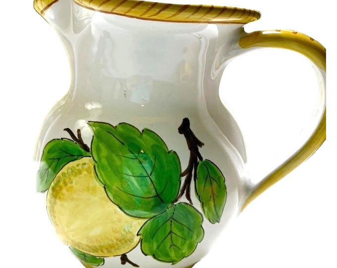 Hand Painted Deruta Italy Pitcher La Gioconda Lemon Floral Design 5in