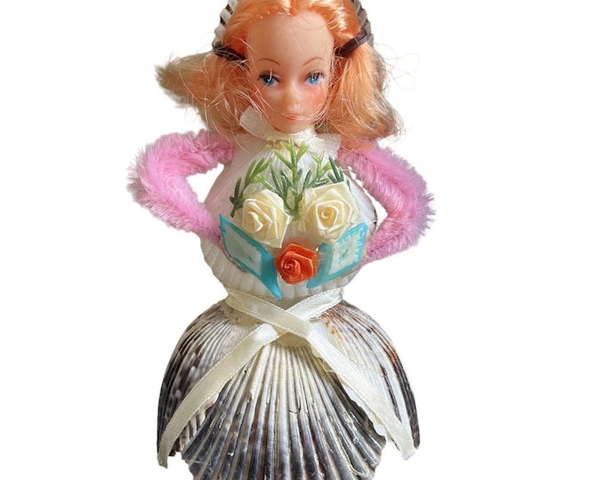 Vintage Seashell Doll Figurine Folk Art Beach Souvenir 1960s 1970s
