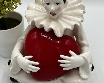 Figura de cerámica japonesa con caja de música de corazón rojo de Sigma Pierrot, marca de éxitos.