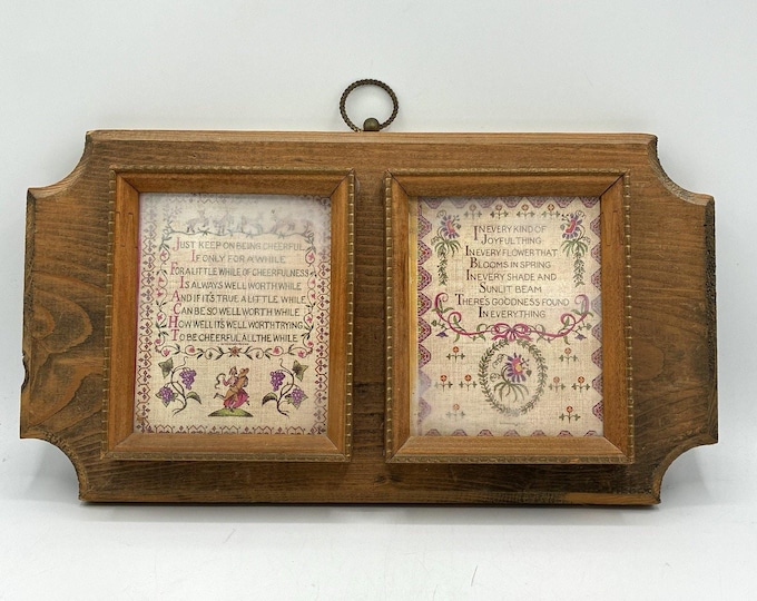 Vintage Folk Art Verse Wall Decor Double Framed Paper Print Cheerful Poem