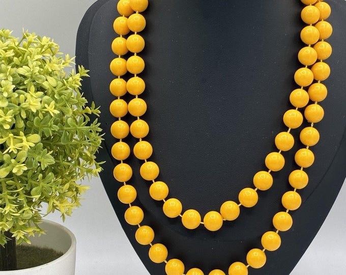 Vintage Mustard Yellow Bead Necklace 36 Inch Continuous Strand