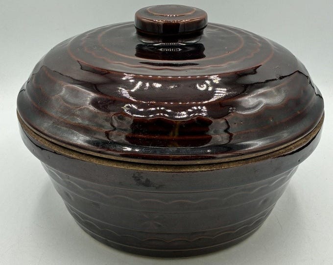 Vintage Marcrest Brown Stoneware Covered Casserole Oven Proof USA 10” AS IS