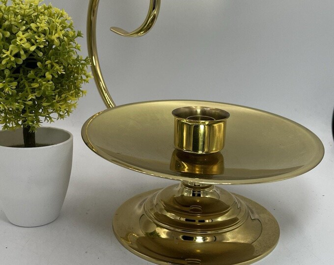 Vintage Baldwin Brass Chamber Candle Holder Large Forge Curved Handle USA