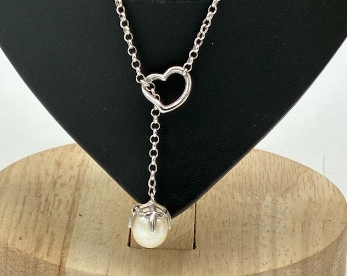 Bradford Exchange BGE 925 Sterling Silver Heart Pearl Lariat Necklace 20”