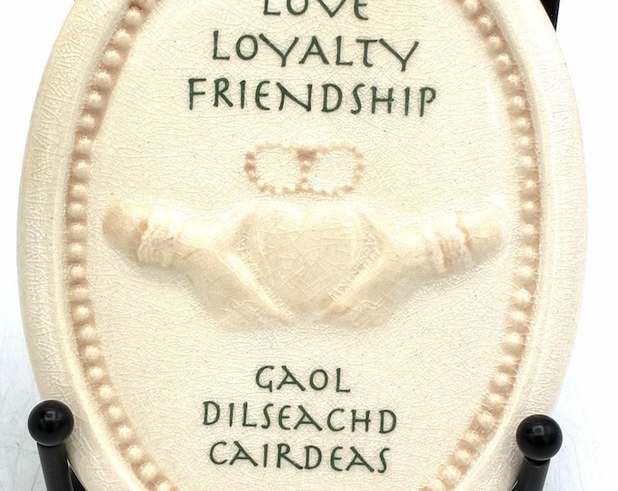 Vintage Claddagh Irish Ceramic Wall Plaque Love Loyalty Friendship Gaelic Celtic