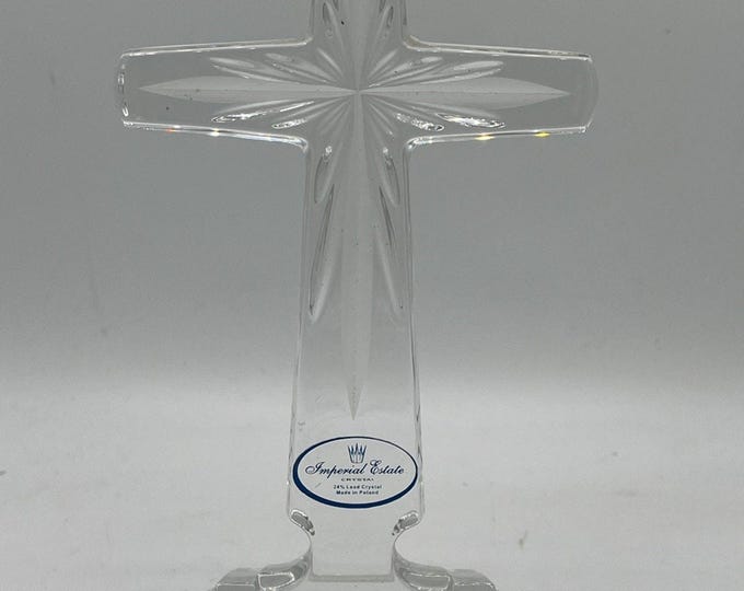 Imperial Estate Crystal Clear Glass Cross w etched enhancements 24% Lead