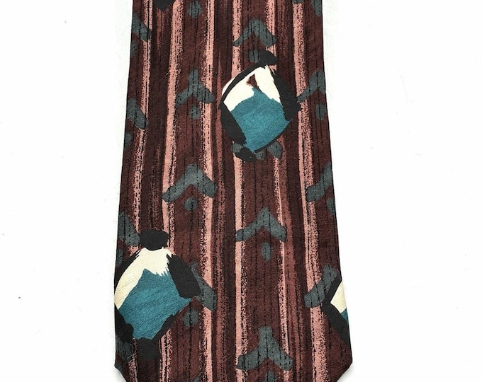 Vintage JSACO Silk Tie Abstract Figural Burgundy Teal Italian Necktie