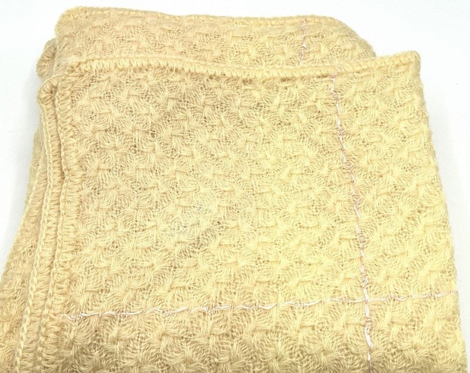 Vintage Abraham Straus Baby Blanket Made in Scotland Cream Pink 35 x 32 Inch