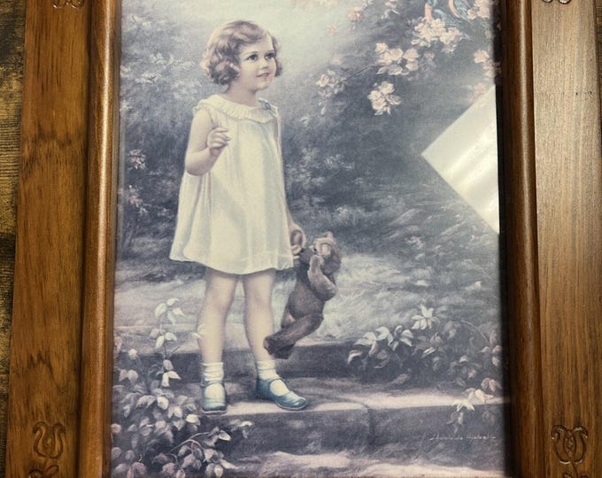Adelaide Heibel Vintage Lithograph – Ornate Wood Frame Art Print 18x22