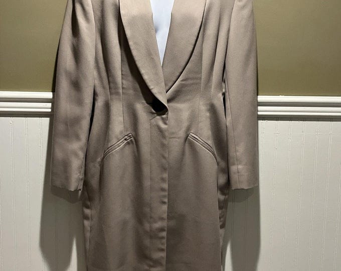 Vintage Bicci New York leather collar Beige Duster blazer size 12