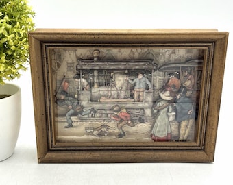 Vintage Anton Pieck 3D Paper Tole Steam Train Framed Art Railroad Scene 8x6