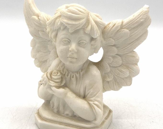 Vintage A Santini Cherub Angel Figurine 4” Alabaster Resin Italy Rose Wings