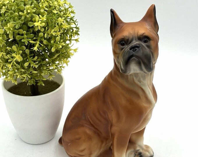 Vintage Made in Spain Ceramic Boxer Dog Figurine Statue 7 Inch Control Nr 1