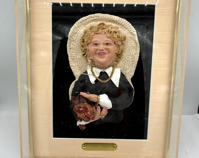 C Hershey Puppy Love 3D Resin Art Yorkie Dog Lady Portrait Shadow Box 14x11