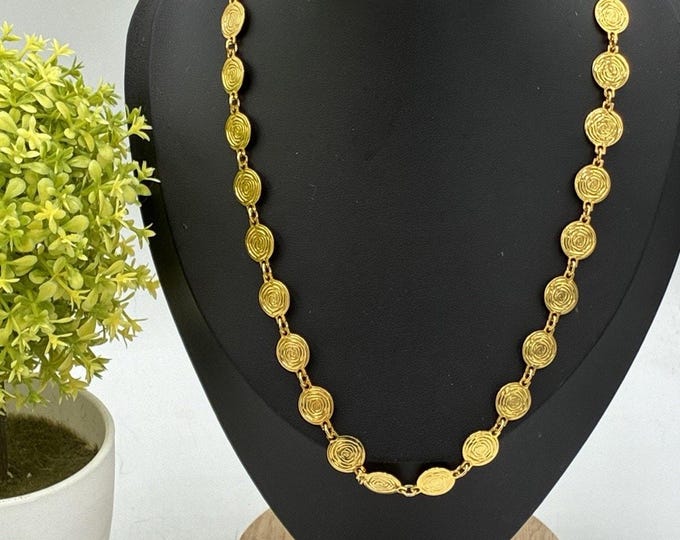 Vintage Liz Claiborne Gold Tone Swirl Rosette Link Necklace Signed LCi