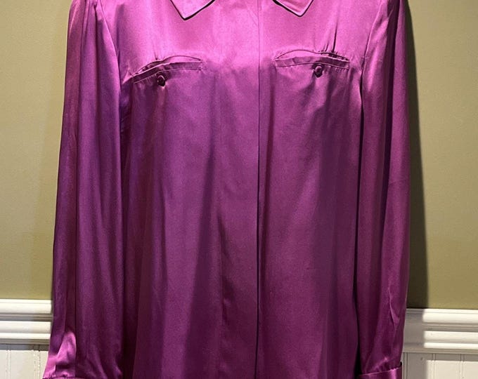 Mondi City blouse VTG button down 100% silk top Purple long sleeve 30 US M