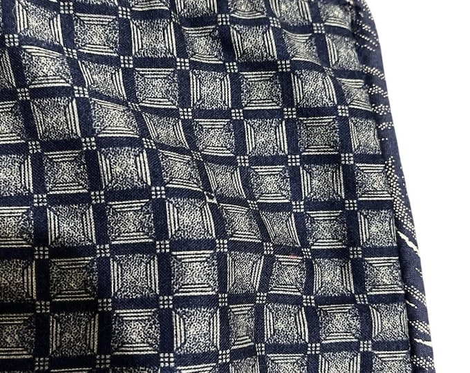 Vintage Navy Gold Geometric Basket Weave Table Runner 13x42