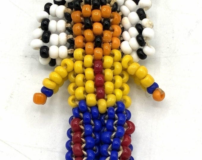 Vintage Native American Style Seed Bead Doll Pendant Necklace Handmade Folk Art