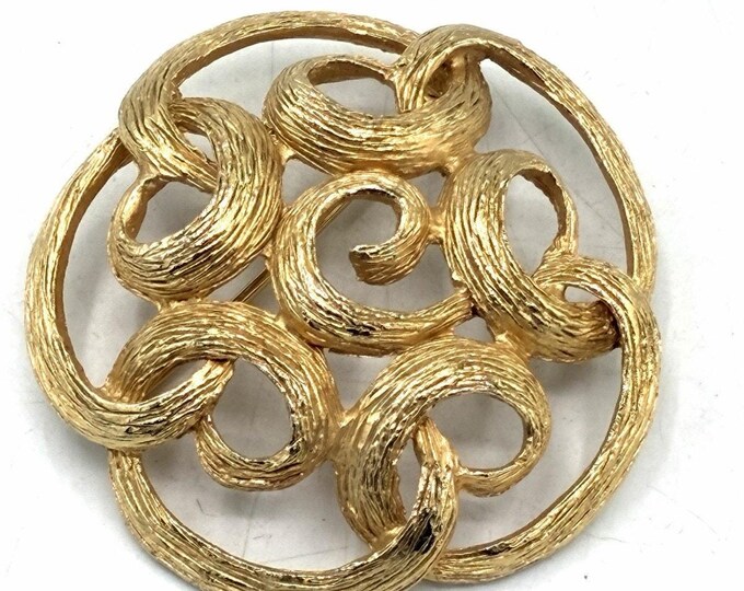 Vintage Sarah Coventry Gold Tone Swirl Brooch Textured Openwork 2” Signed