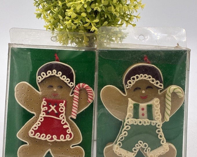 Vintage 1992 Enesco Santas Helpers Gingerbread Boy Girl Ornaments Set of 2