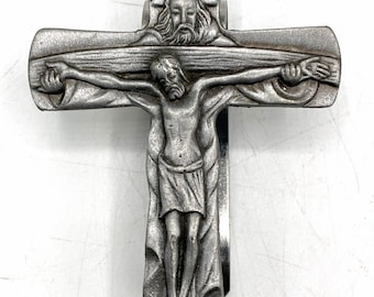 Crucifix vintage catholique de la Sainte Trinité, pince à pare-soleil de voiture, Jésus Dieu, colombe