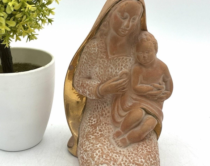 Vintage Italy 5” Madonna Child Virgin Mary Jesus Ceramic Figure Numbered AS IS