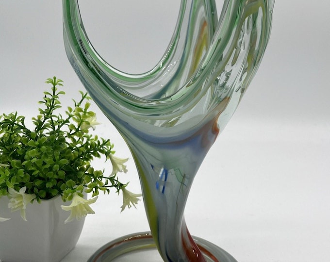 Vintage Murano Vase Serpentine Snake Rainbow Glass 10” X 6” Gorgeous!!!