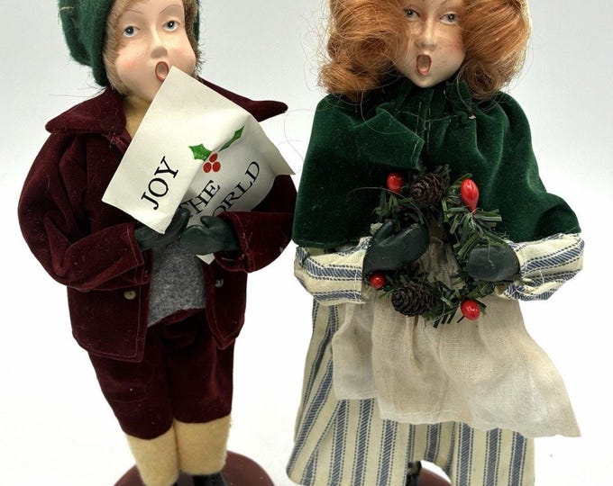 Vintage Style Christmas Caroler Dolls Boy Girl Set 10” Holiday Decor