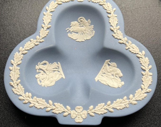 Vintage Wedgwood Blue Jasperware Clover Trinket Dish Made in England