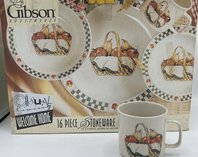 Gibson Stoneware Set Welcome Home 16 pcs Set Service Four NIB