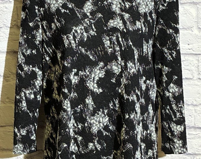 Peter Nygard Black Silver Abstract Print Scoop Neck Top Long Sleeve M