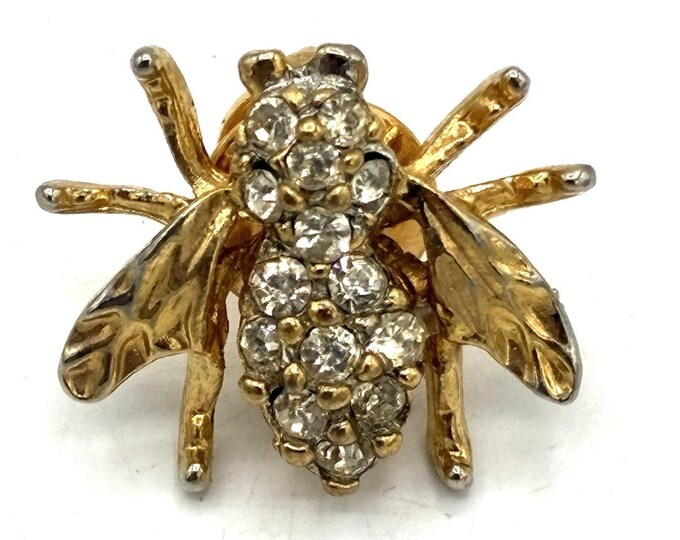 Vintage Gold Tone Rhinestone Bee Brooch Pin Insect Honey Bee Figural 1”
