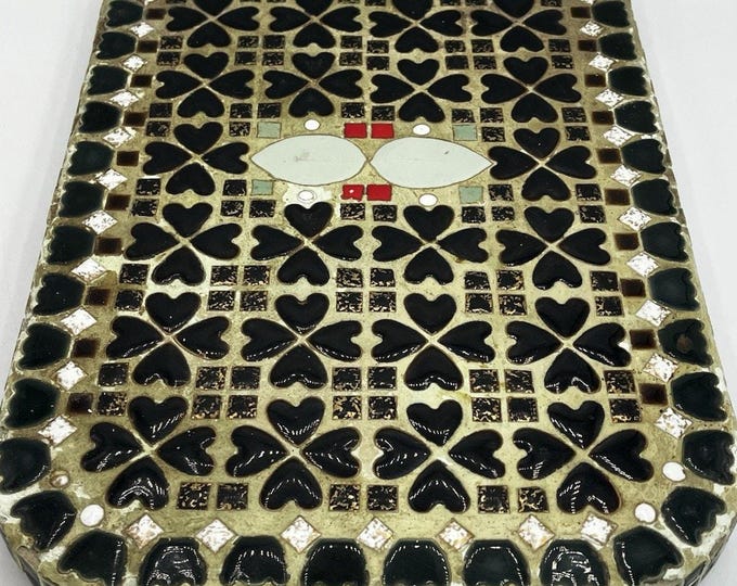 Handmade Mosaic Tile Platter Lovebirds MCM Tile Art Serving Dish Hot Plate Retro
