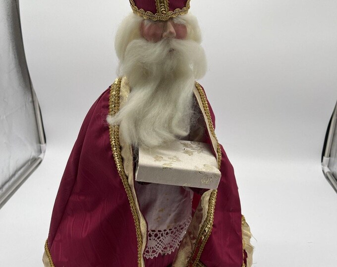 Vintage St Nicholas Bishop Santa 21" Velvet Robe Gold Mitre Staff Old World Fig