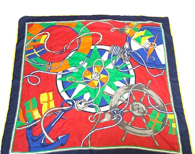 Triminghams Bermuda Vintage Nautical Cotton Scarf Anchor Compass Ship Wheel 34"
