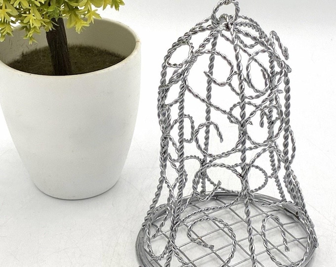 Vintage Wire Twisted Birdcage/Bell Ornament, Hinged Mesh Base, Hanging