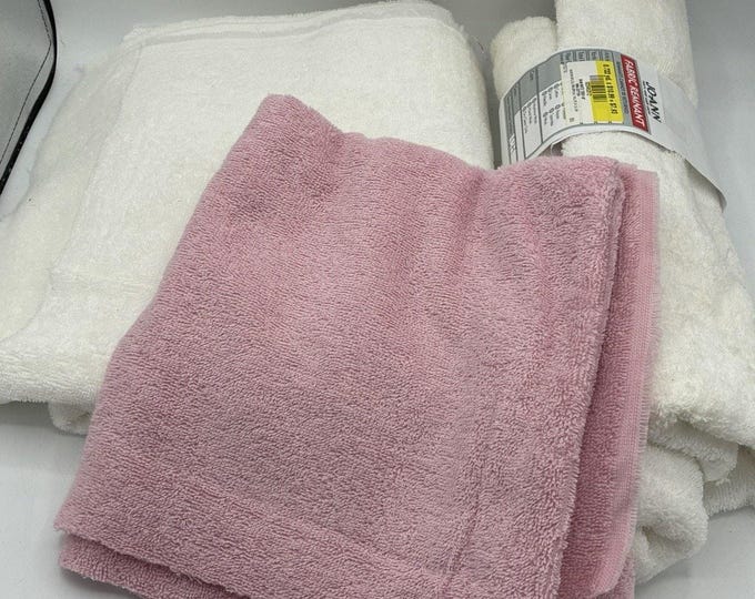 Terry Cloth Fabric Lot White Cotton Pink Toweling JOANN Remnant Included