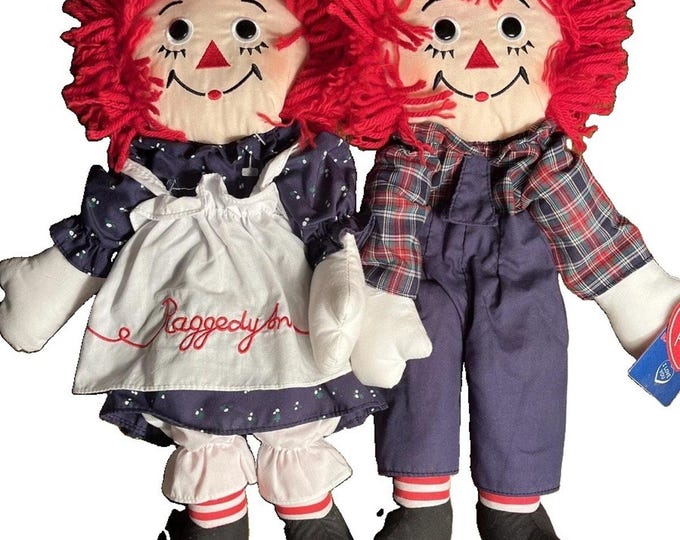 2002 Applause Hasbro Raggedy Ann & Andy Hand Puppet Pair Vintage Cloth