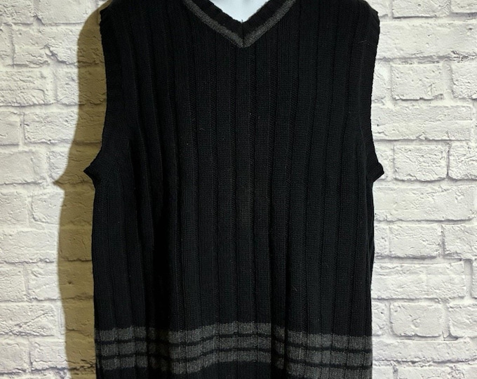 Pure Stuff Men’s XL Lambswool Sweater Vest Black Gray Stripe V Neck