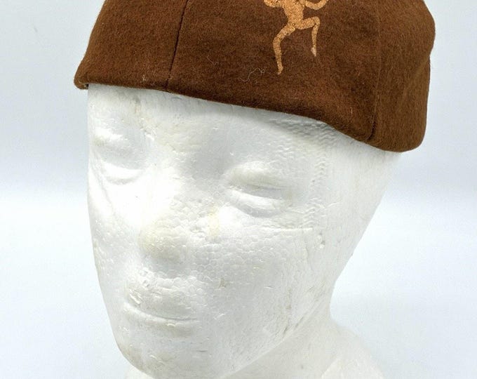 Vintage Girl Scouts Brownie Beanie Cap 1950s Brown Wool Elf Emblem 70/30