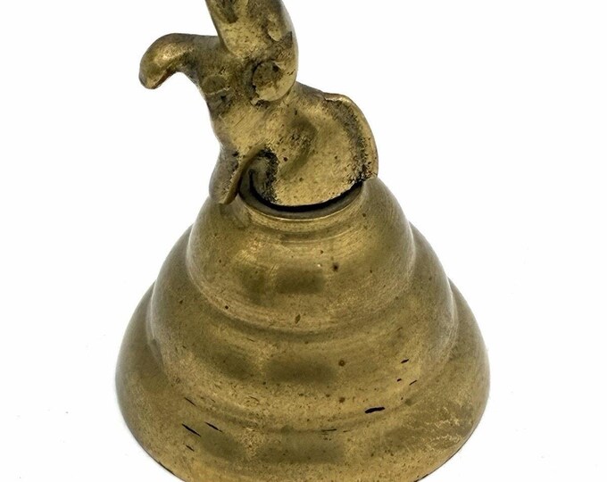 Vintage Brass Elephant Bell Trunk Up Lucky Figurine Handle Desk Decor 2.5"