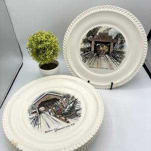 Delano Studios Set 6 Covered Bridge Plates Hand Colored Vintage 1958 Sloane