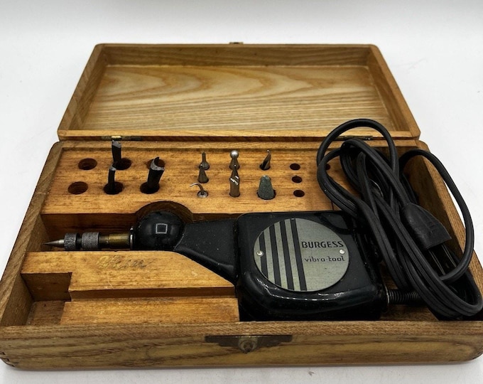 Vintage Burgess Vibro-Tool De Luxe Engraving Set Original Wood Case w Bits
