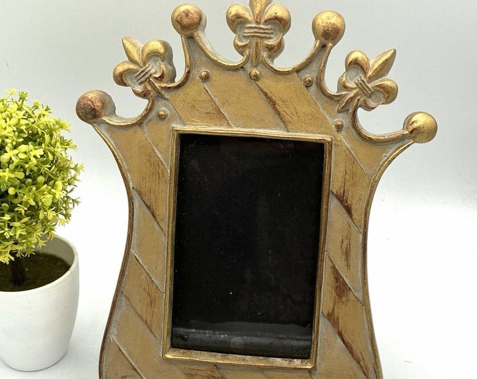 Ornate Gold Crown Fleur-de-Lis Resin Picture Frame, Holds 4x6