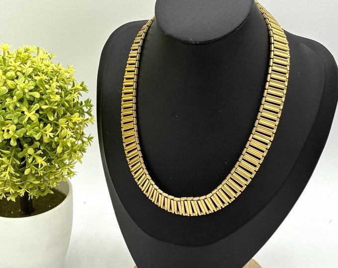 Vintage Gold Tone Egyptian Revival Collar Necklace Bar Link Choker 16 Inch