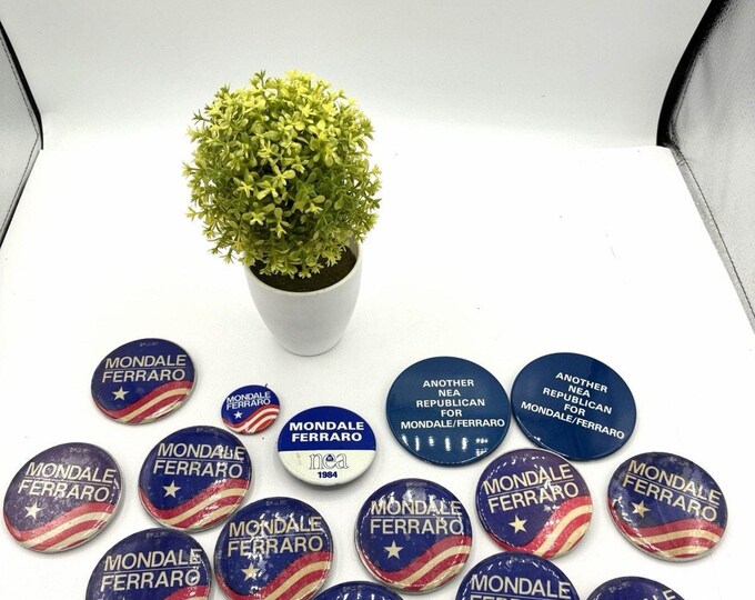 Vintage 1984 Mondale Ferraro Campaign Button Lot NEA Democrat Political Pinbacks