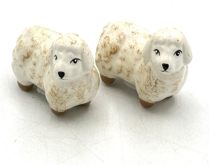 Vintage Ceramic Sheep Salt Pepper Shakers Pair Farmhouse Cottage Country Lamb