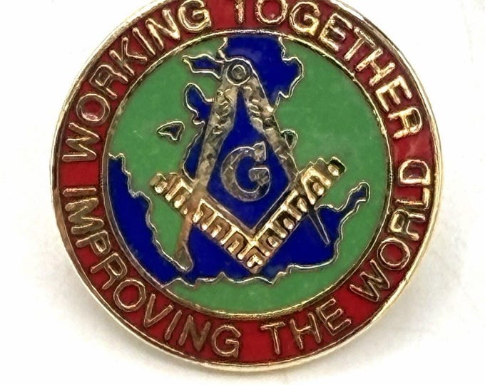 Freemason Working Together Improving the World Enamel Lapel Pin Masonic Lodge